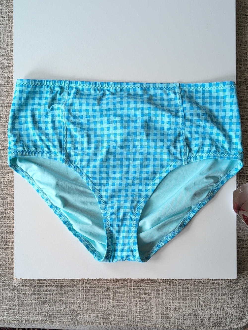 Lands' End Light Blue Gingham High Waist Bikini Bottoms